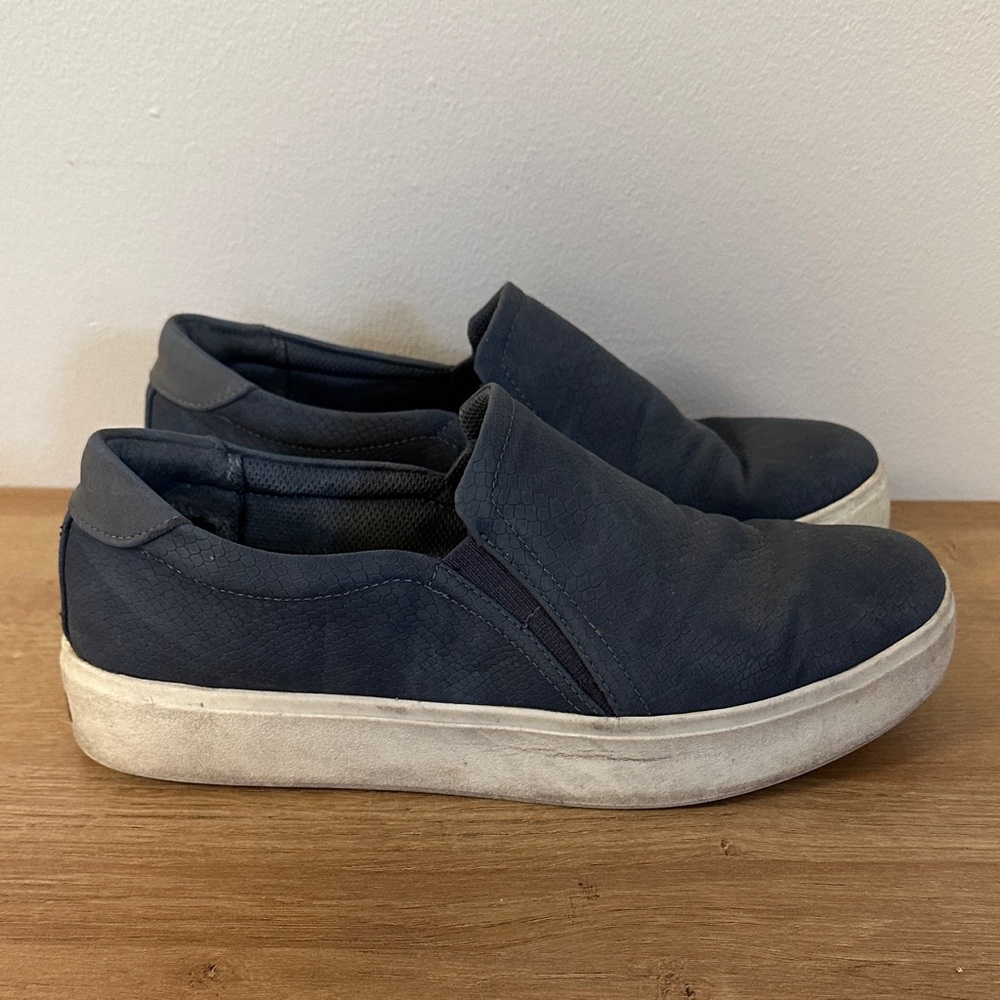 Dr Scholls Grey Blue Snakeskin Platform Sneaker Slides